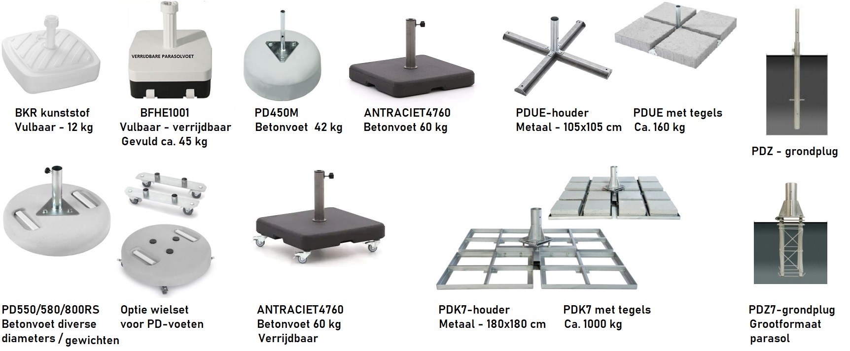 Parasolvoet PDK7 - metaalhouder 130 kg